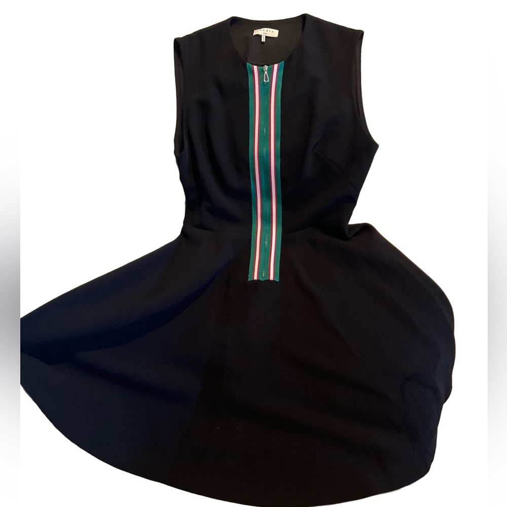 Sandro Paris Black and Green A-line Dress Sleeveless Crew Neck - Picture 5 of 5